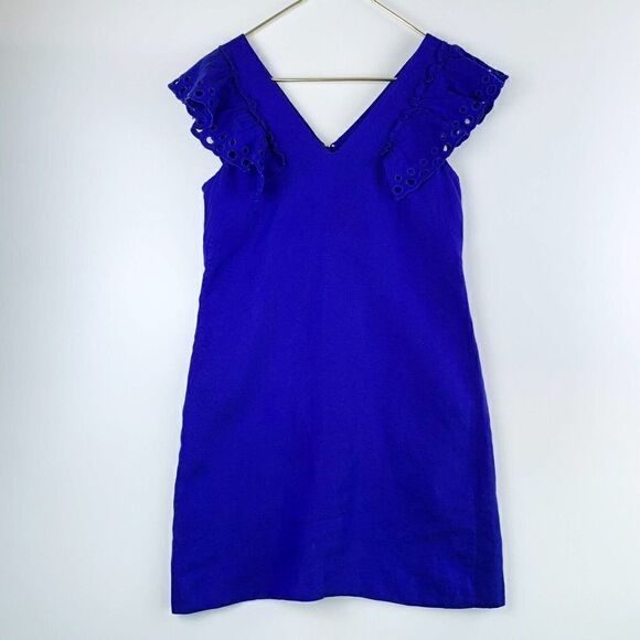 J. CREW COLLECTION RUFFLE-SHOULDER SHEATH DRESS IN BYZANTINE BLUEG6252 - Picture 1 of 6